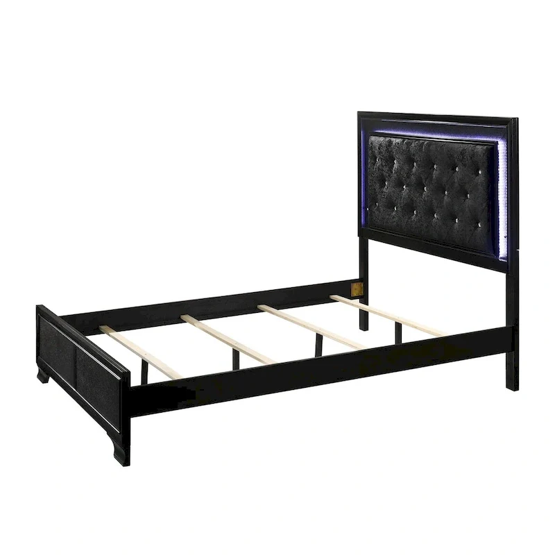 4-Piece Black LED Fabric Tufted Panel Bedroom Furniture Set