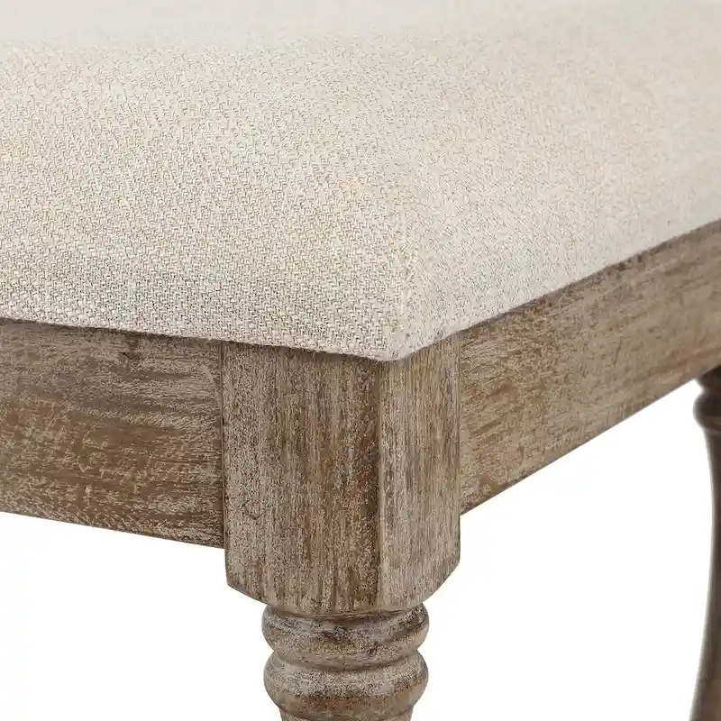 Upholstered Beige Linen Entryway and Bedroom Bench - 17.75 H x 35.5 W x 15.75 D