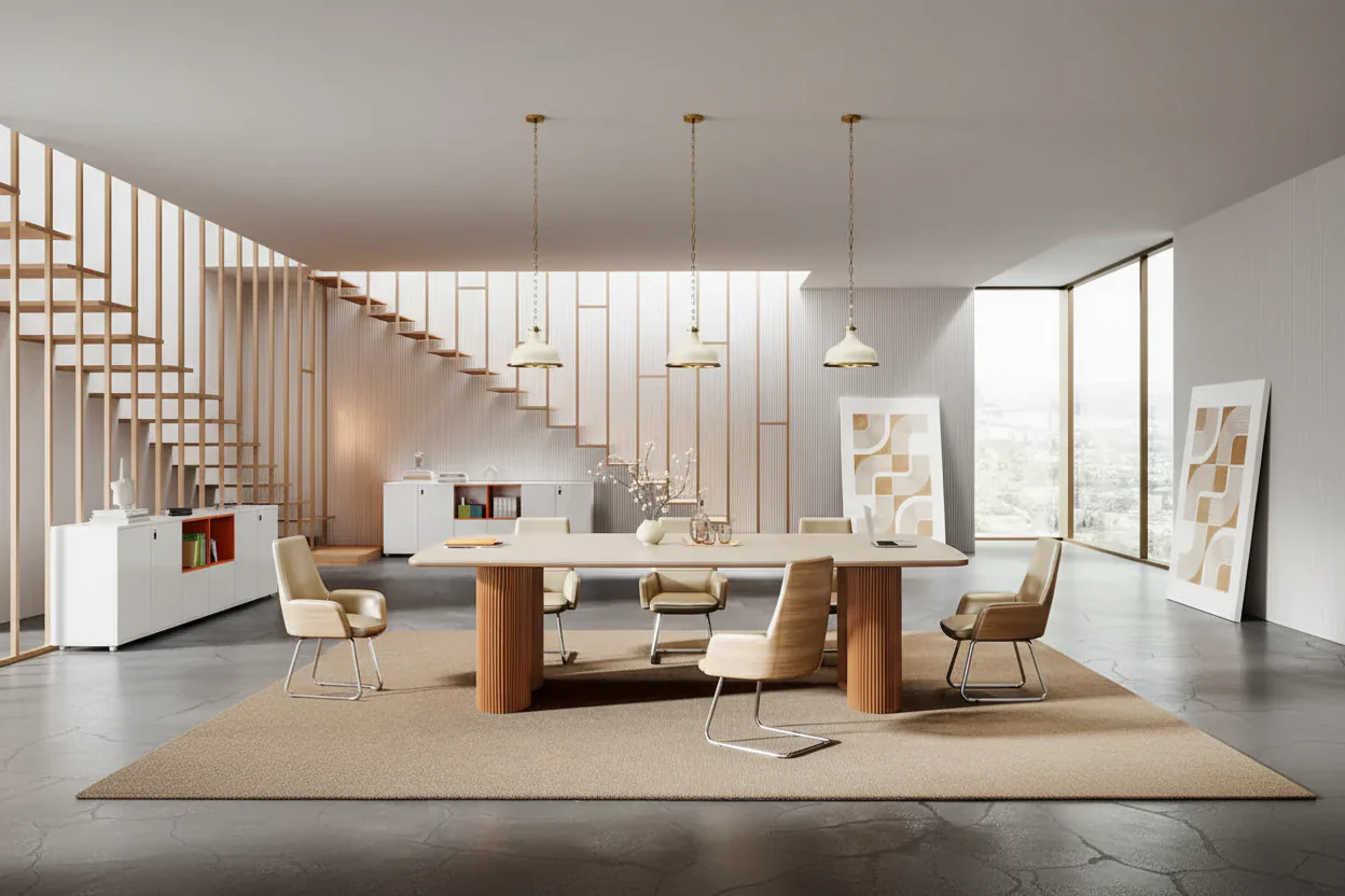 79-Inch Sintered Stone Top Conference Table with Solid Wood Base