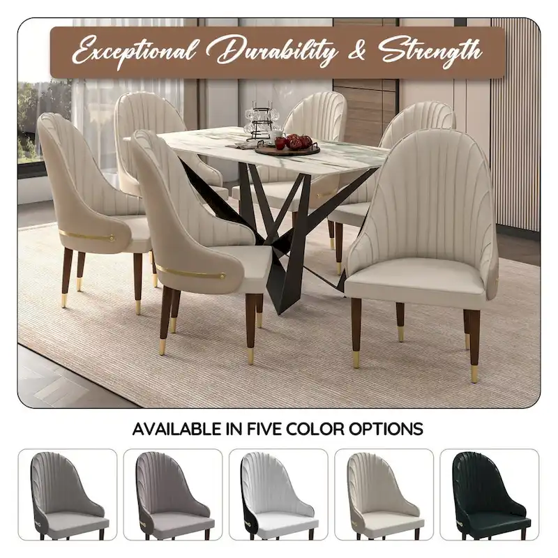 Leather Dining Chair with a Ripple Back and Gold Accents Design Elara Collection