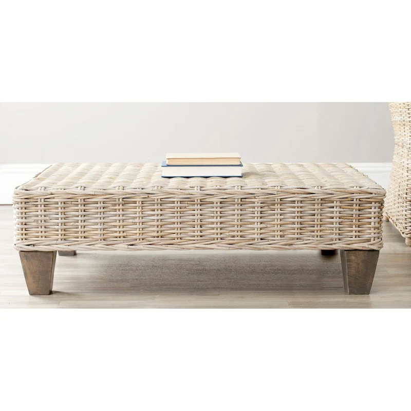 SAFAVIEH Leary Washed Natural Wicker Bench - 40.6  x 27.6  x 12.2