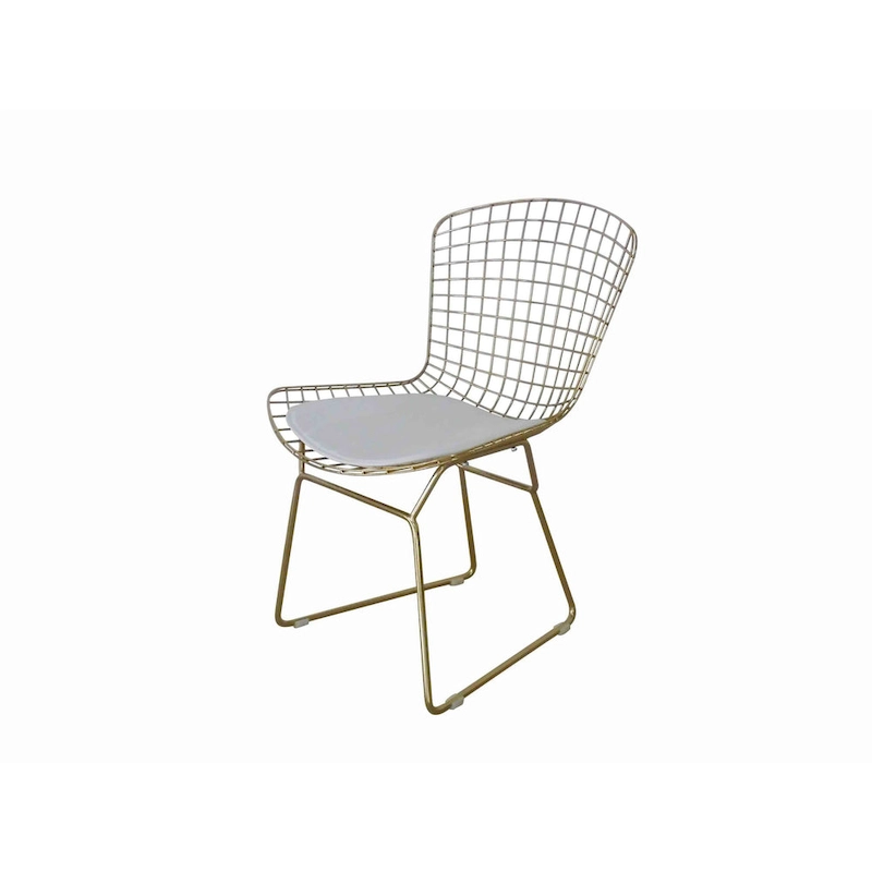 Hely 23 Inch Dining Chair Set of 2, 4 Cushions, Metal Cage Frame, Gold