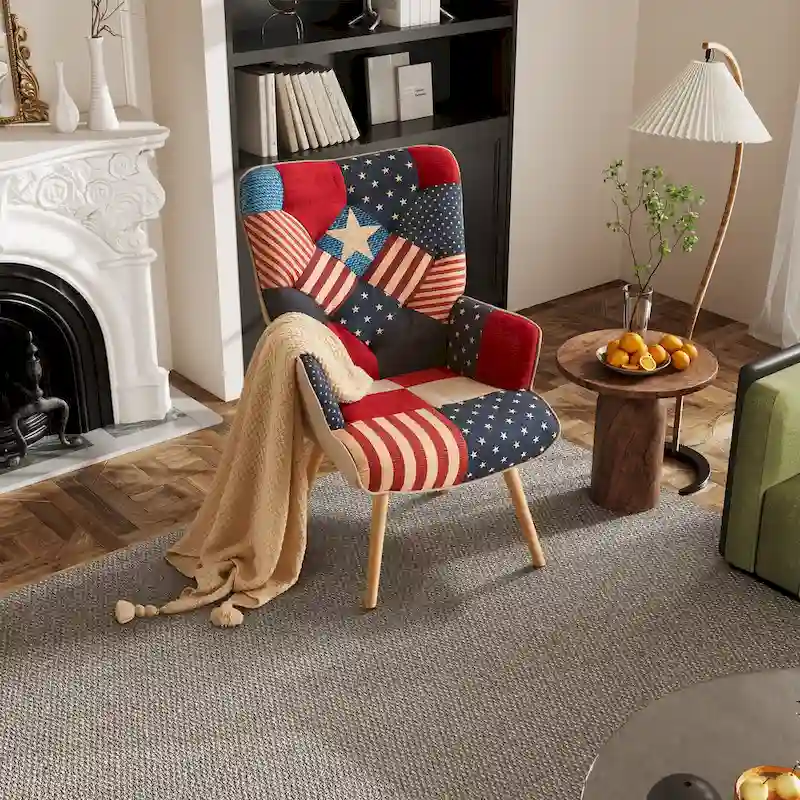 Linen Upholstered Modern Armchair Accent Chair with Wood Legs