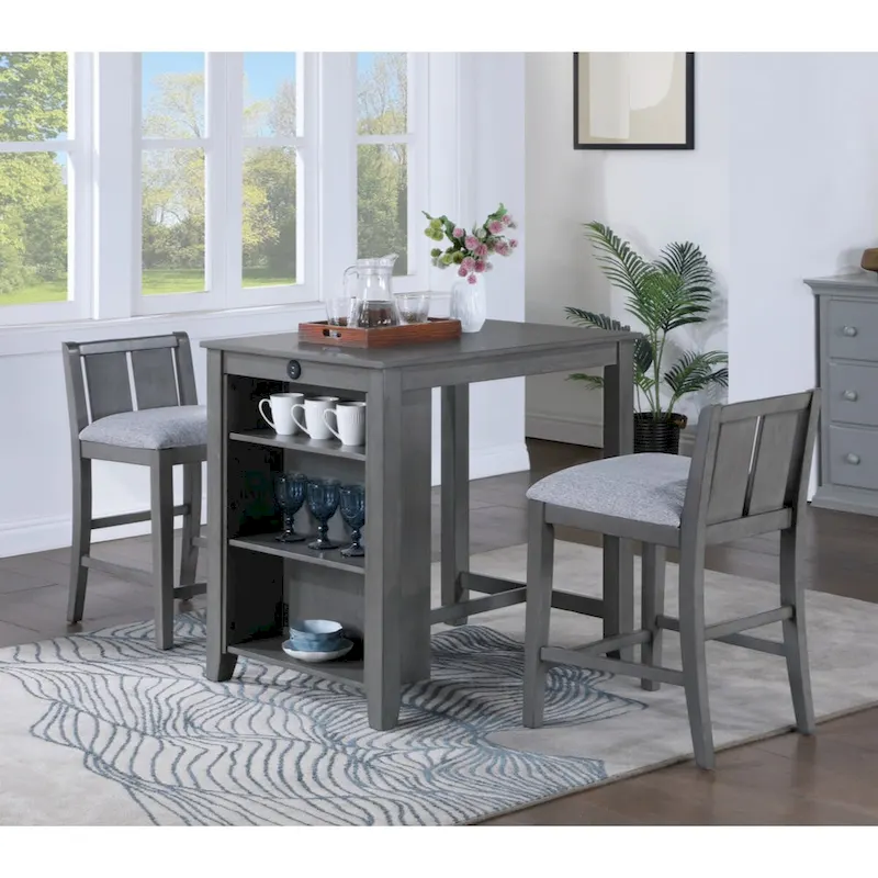 Graham 36 3-Piece Finish Small Space Counter Height Dining Table with Shelves and 2 Chairs