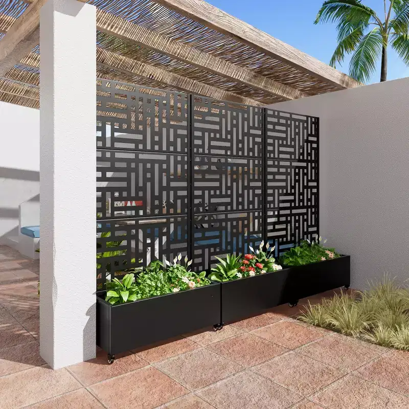72x35x16 Inch Black Metal Rectangular Planter Box with Trellis for Street, Patio, Garden and Outdoor Decor