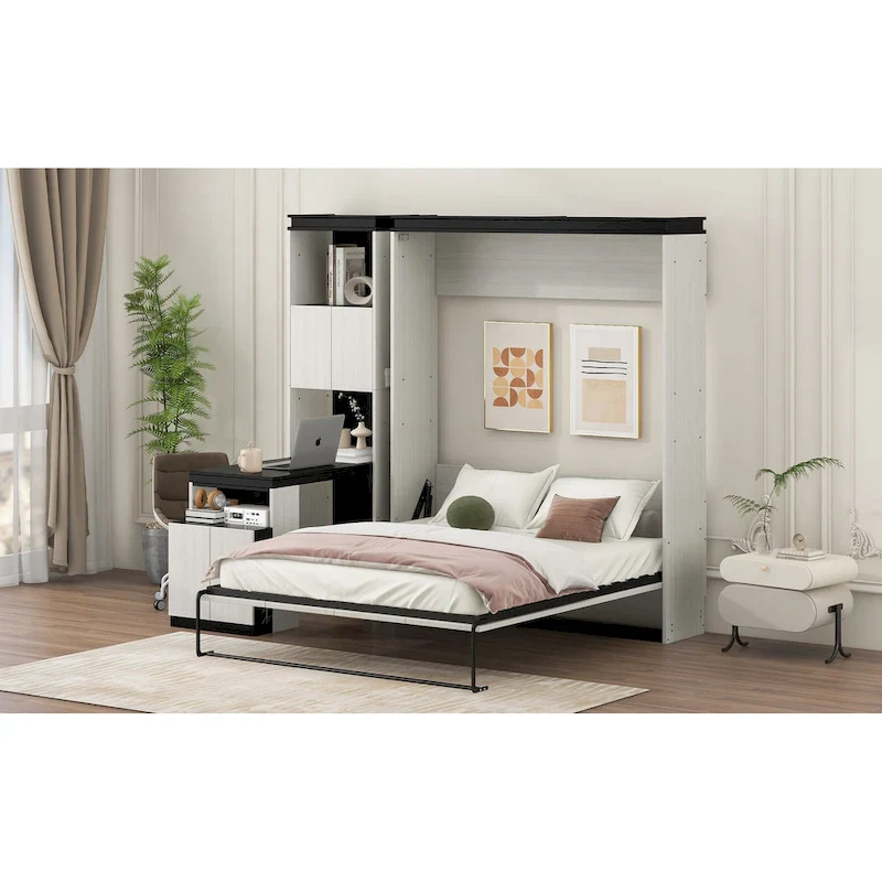Black White Full Size Upholstered Bed with Piglet Headboard and Slide