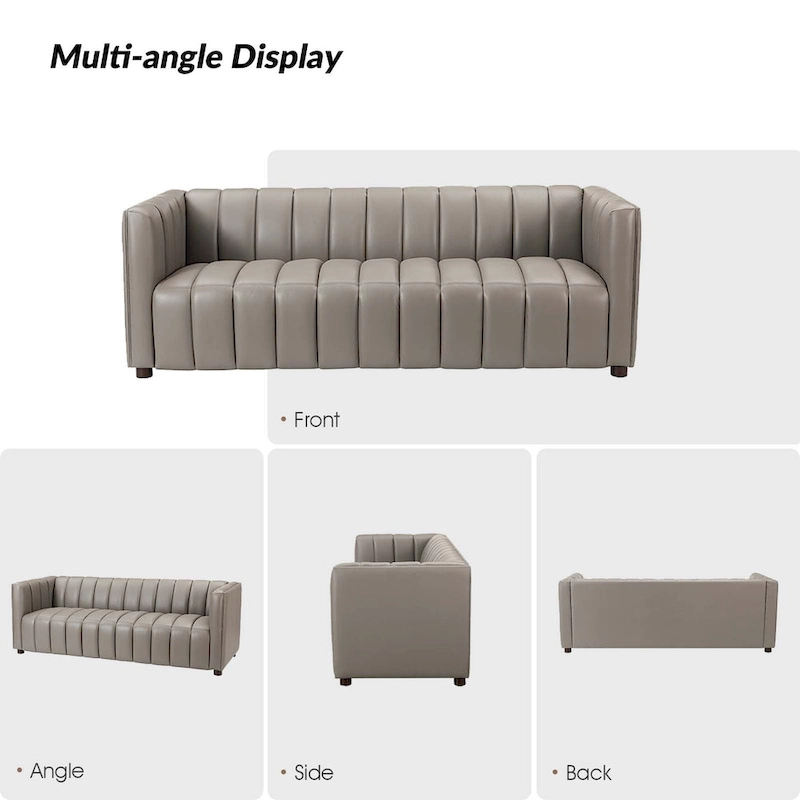 Olinto Modern Camel 83-Inch Genuine Leather Curved Couch with Channel Back by HULALA HOME