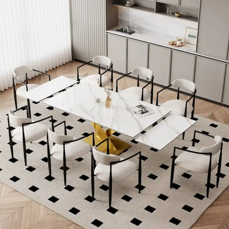 9-Piece Extendable Sintered Stone Dining Set with 8 Fabric Chairs - 94.48