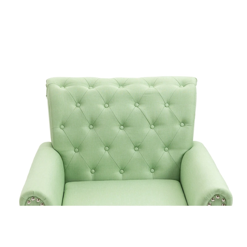 Mid-Century Modern Accent Chair, Linen Armchair w/Tufted Back/Wood Legs