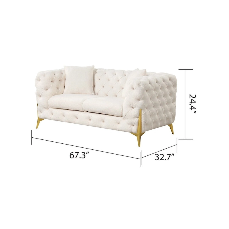 3 Pieces Mid-century Modern Buckle Fabric Living Room Sofa Set Sectional