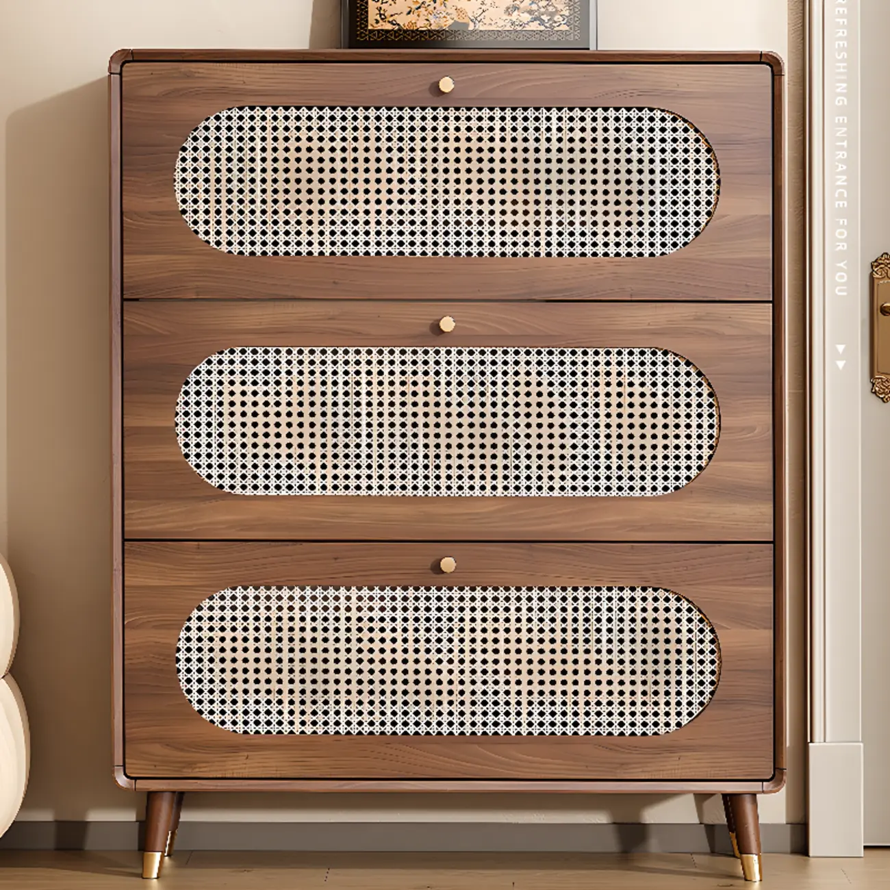 Bohemian Slim Brown Drop-Front Wood Shoe Cabinet