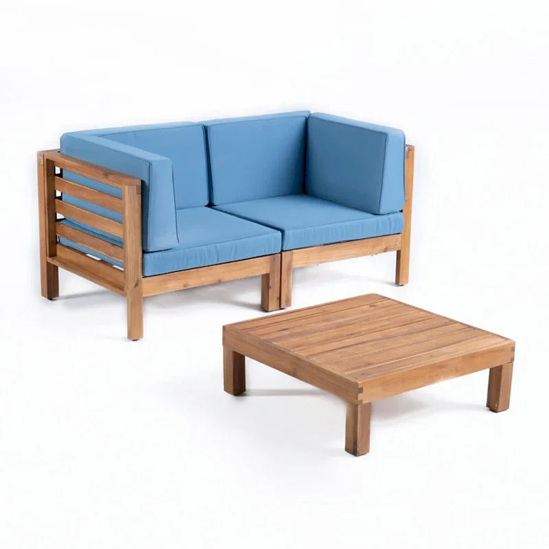 Outdoor 3PC LOVE SEAT SET WITH COFFEE TABLE, BLUE