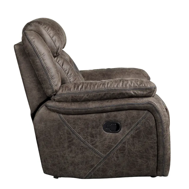 39 Inch Manual Glider Recliner Chair, Brown Microfiber, Solid Wood