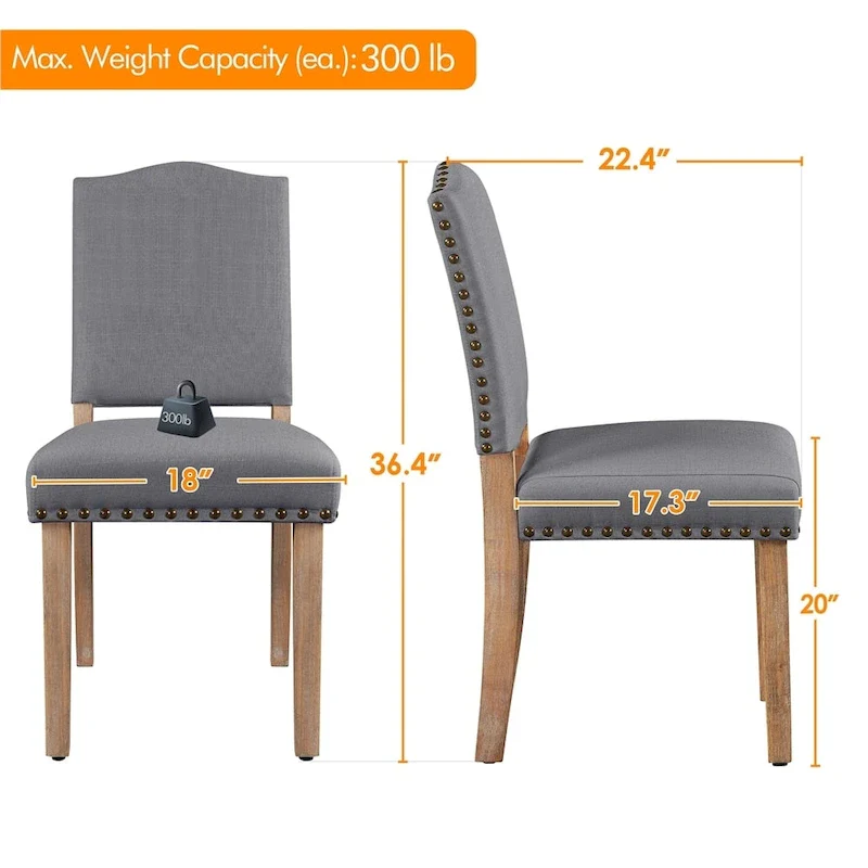 Yaheetech 2PCS Dining Chairs Upholstered Kitchen Chairs with Nailhead Trim - 18 L  22.5 W  36.5 H