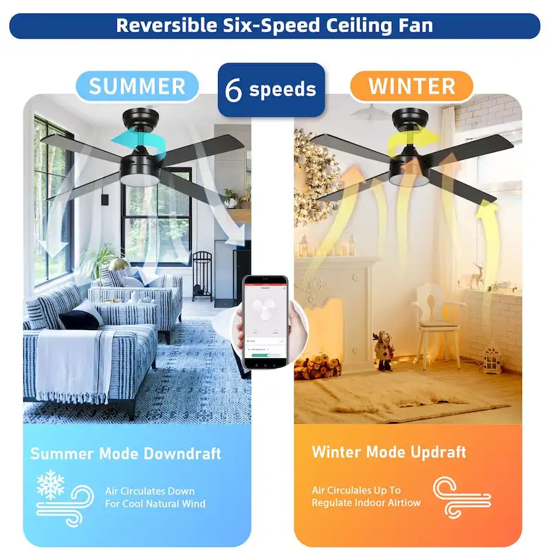 Moasis 48 Inch 4 Blades Ceiling Fans with Light and Remote Control&App Control