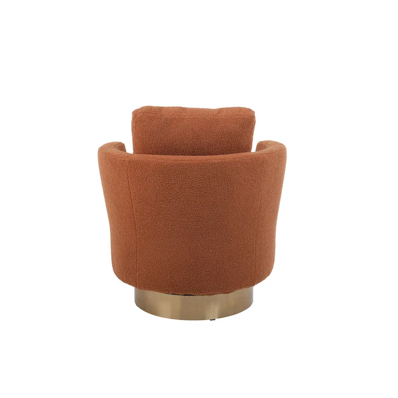 Brown Modern 29.6 Upholstered Swivel Barrel Chair with Gold Stainless Steel Base