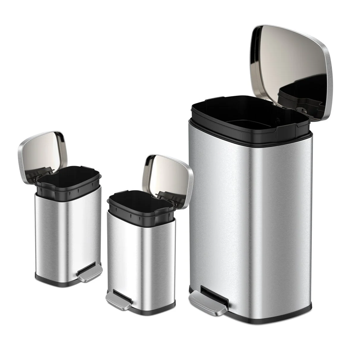 Qualiazero 13.2 GAL plus TWO 1.3 GAL Rectangular Step Can Trash Cans - Family Combo
