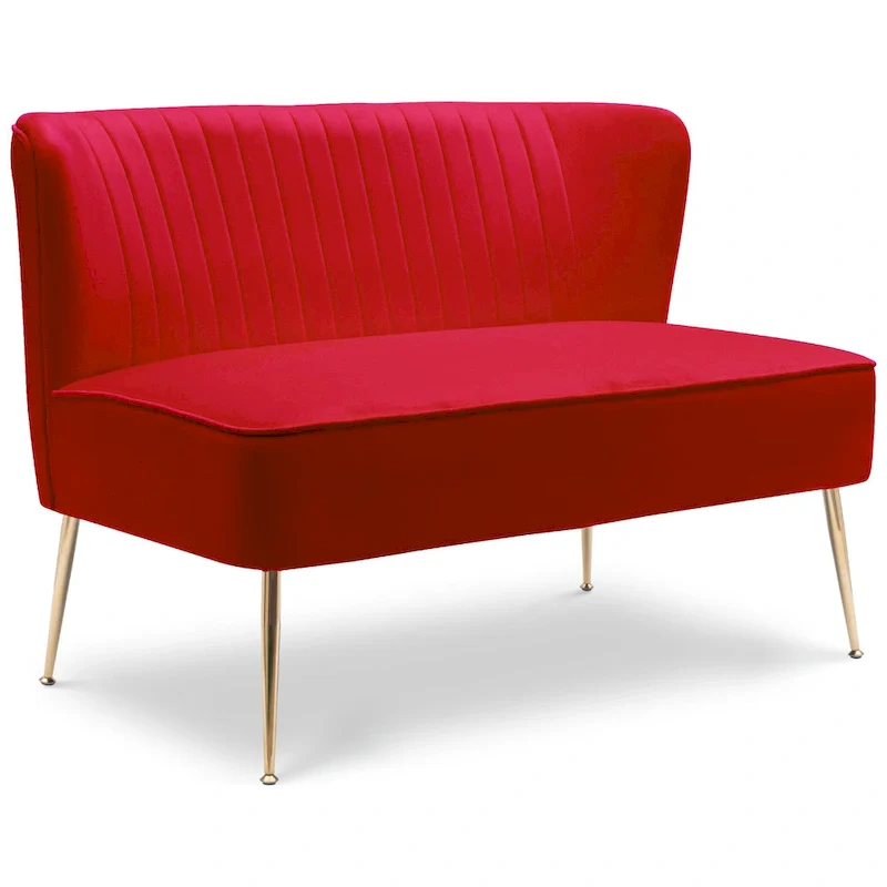 Upholstered Velvet Polyester 46 Wide Loveseat - Armless/ Scalloped Back