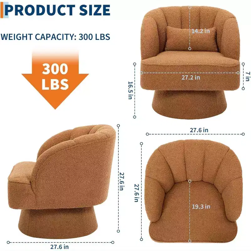 Acekool 360 Swivel Barrel Chair - Plush Teddy Velvet Lounge Chair