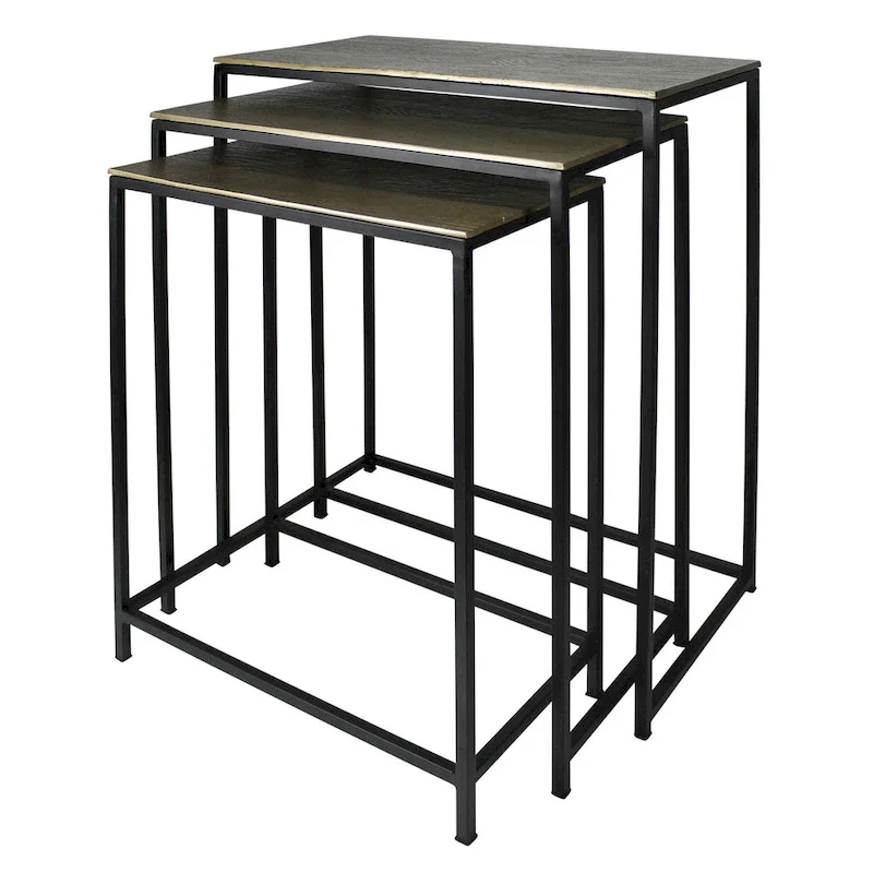 HomeRoots Set of Three Brass and Black Aluminum and Iron Frame Nested Tables - 11.5' X '26' X '21