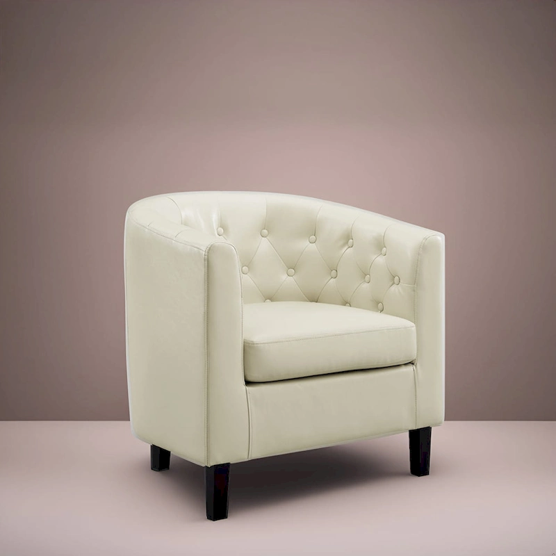 Accent Chair, Button Tufted Faux Leather Barrel Chair, Midcentury Modern Accent Chair, Comfy Armchair, Tub Barrel Chairs