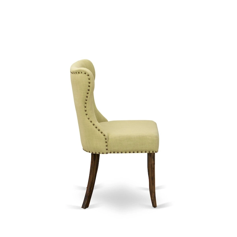 East West Furniture Dining Table Set- a Dining Table & Limelight Linen Fabric Chairs, Distressed Jacobean(Pieces Option)