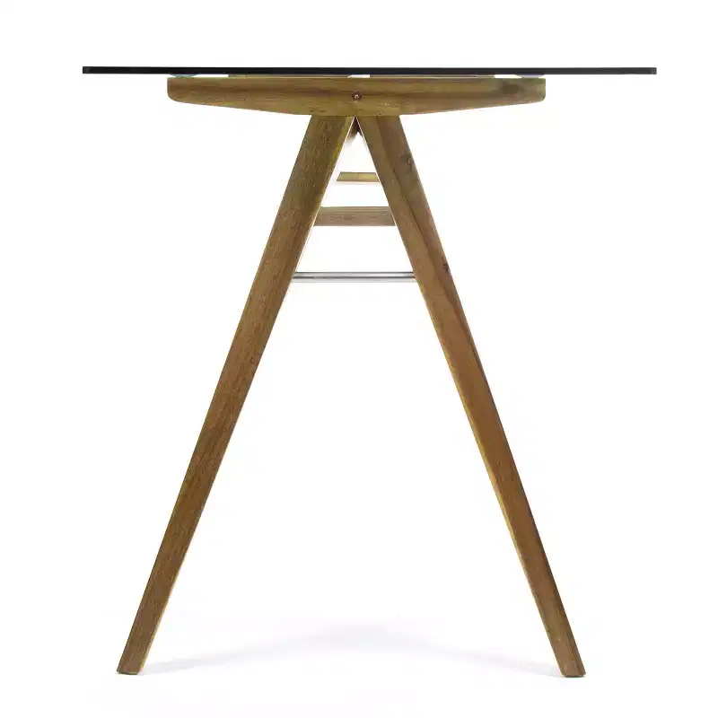 GDFStudio Aviary Mid-Century Modern Glass Top Acacia Wood Desk, Natural/Green