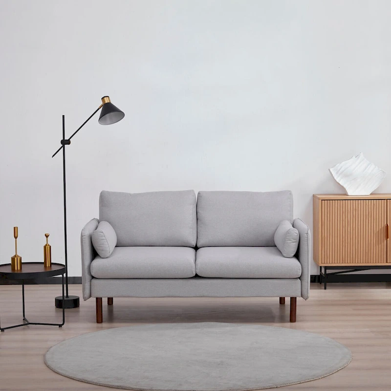 Yucca Modern Loveseat Sofa, Polyester / Vegan Leather Settee Couch - Includes 2 Pillows