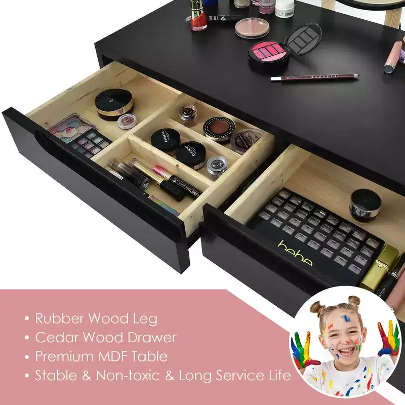 Costway Vanity Makeup Table Touch Screen 3 Lighting Modes Dressing Table Stool Set White\Black\ Gray