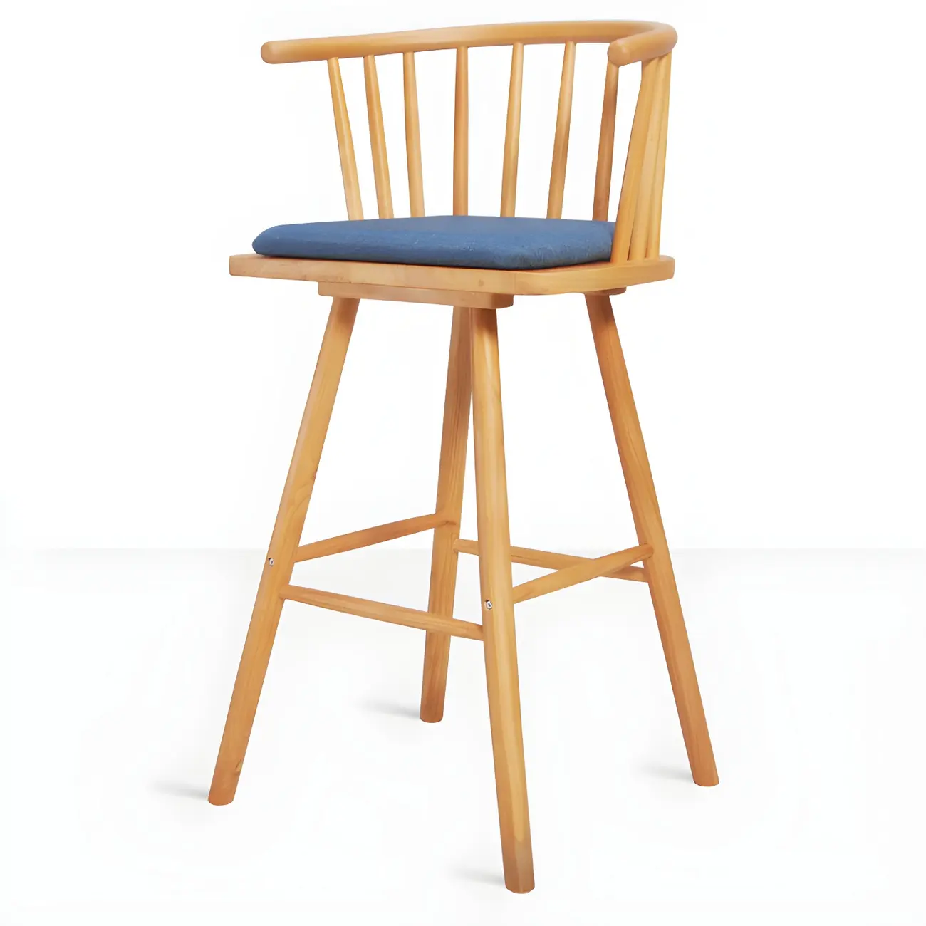 Traditional Wooden Low Back Bar Stool with Cushioned Seat