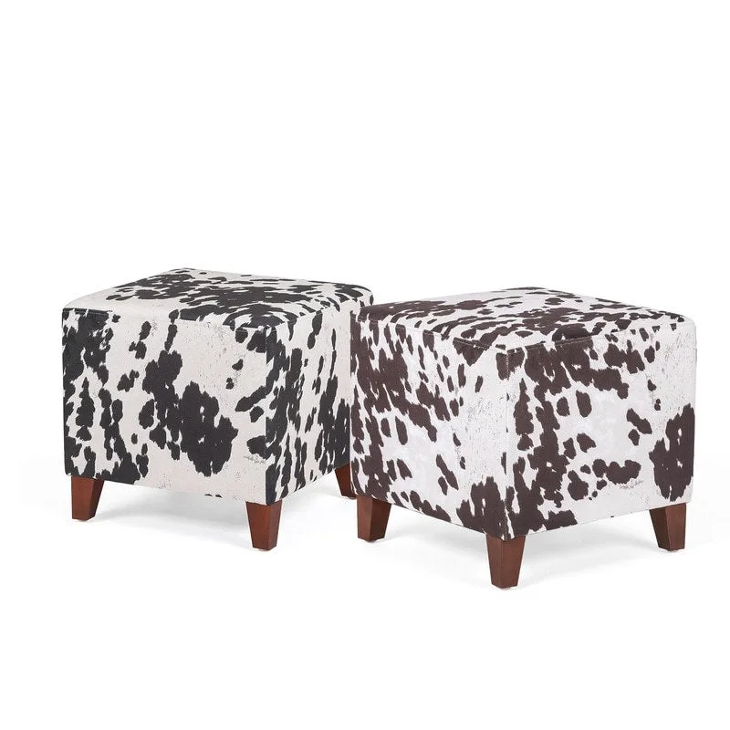 Adeco British Style Cow Print Cube Ottoman Home Bench Classy Footstool