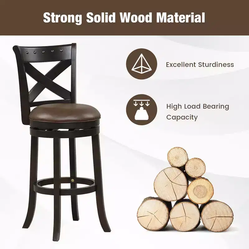 31 Swivel Bar Stool Bar Height PU Leather Seat Rubber Wood Legs Footrest