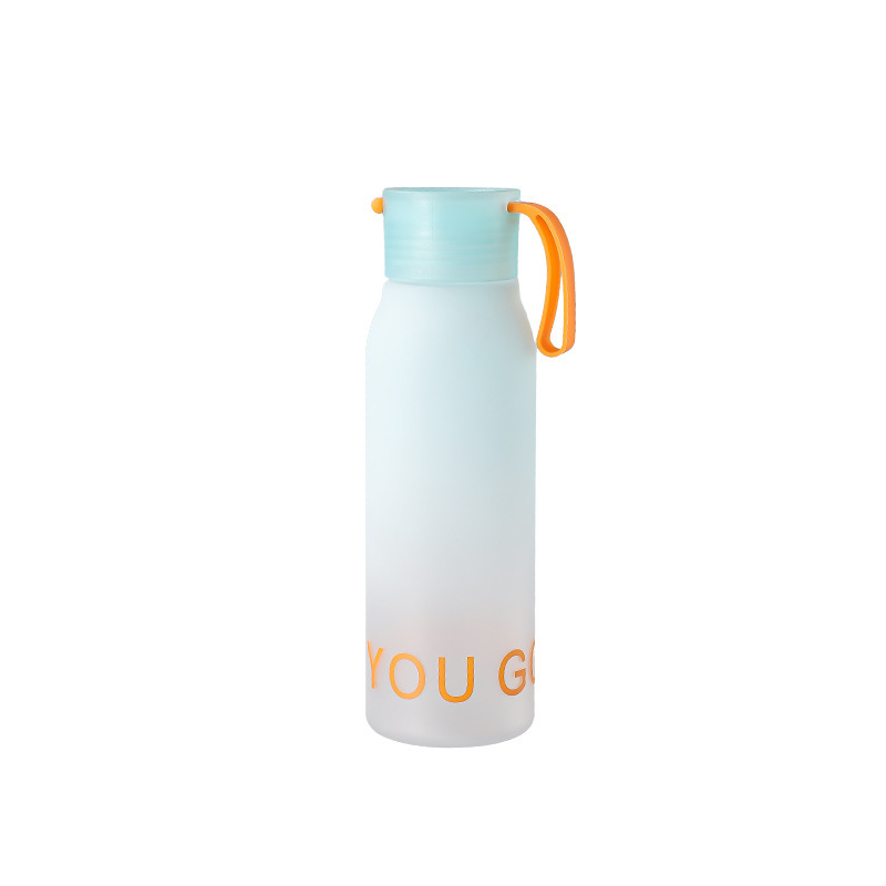 500ML Cyan Gradient Frosted Water Bottle with Lanyard