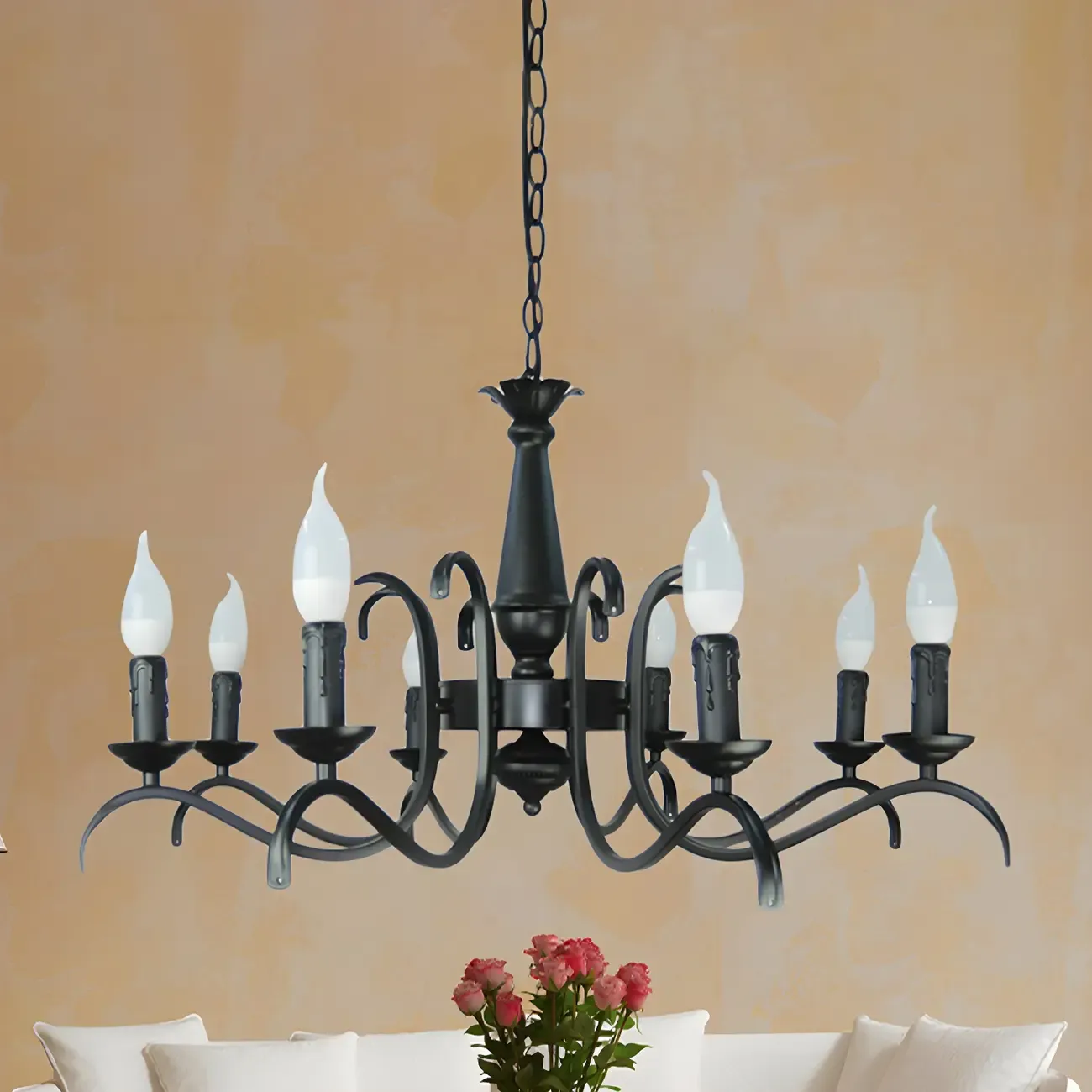 Industrial Black Metal Candelabra Chandelier