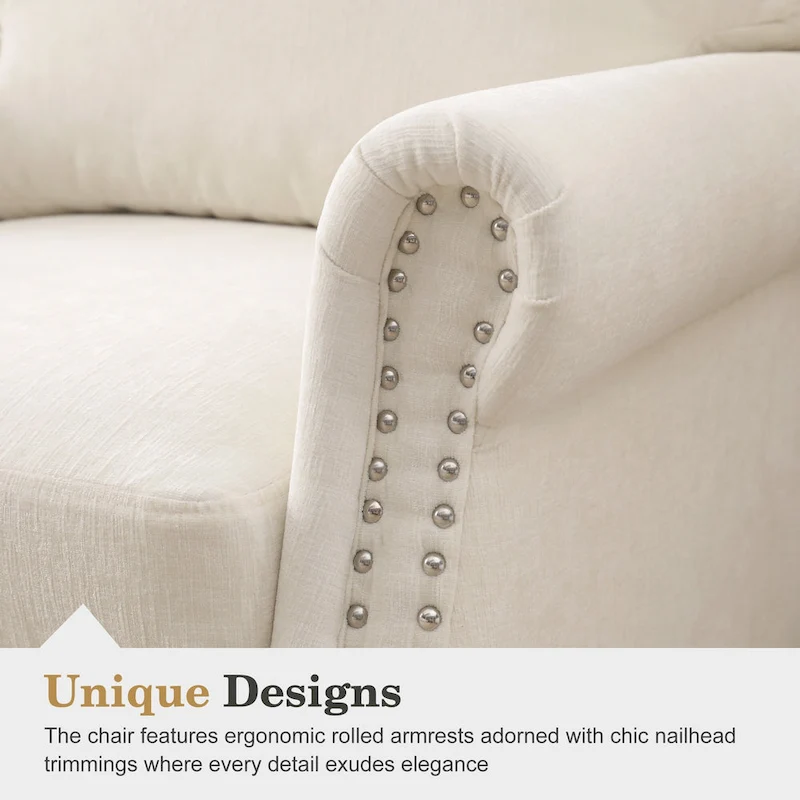 Modern Upholstered Armchair Nailhead Trim Accent Chair with Wood Legs