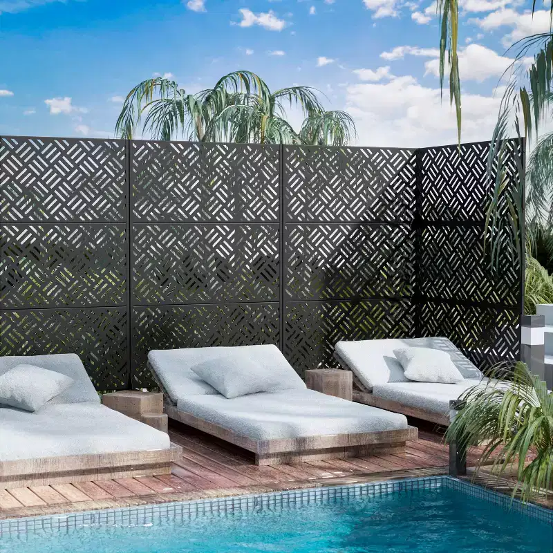 MAYEERTY 72 inch Room Divider Galvanized Frame Privacy Screen Freestanding Garden Fence Patio Black