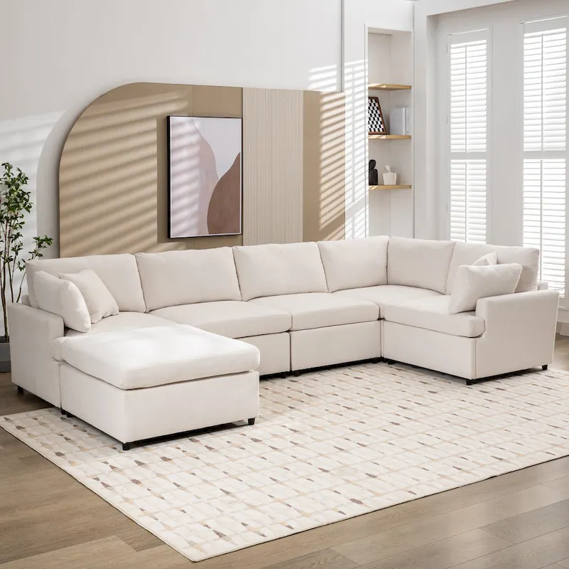 100.4 Spacious U-Shape 6 Seater Sectional Sofa with Removable Ottomans and Pillow, Flexible Configuration