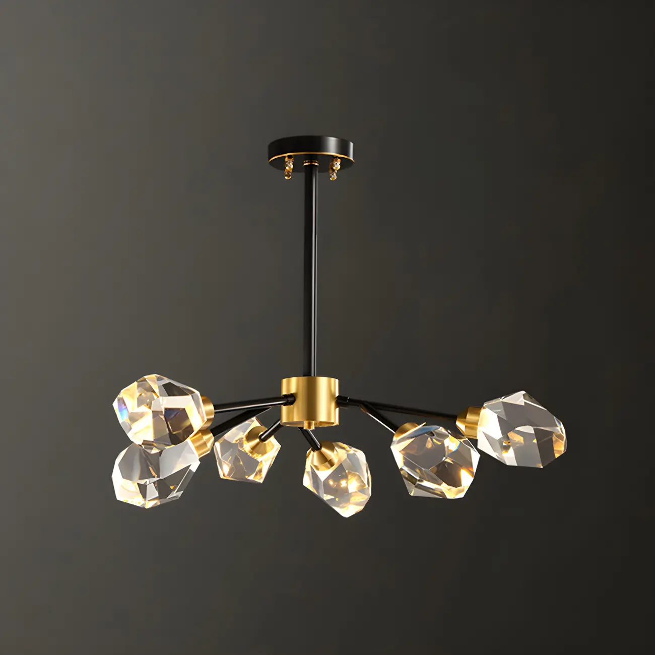 Modern Crystal Brass Sputnik Chandeliers in Black-Gold