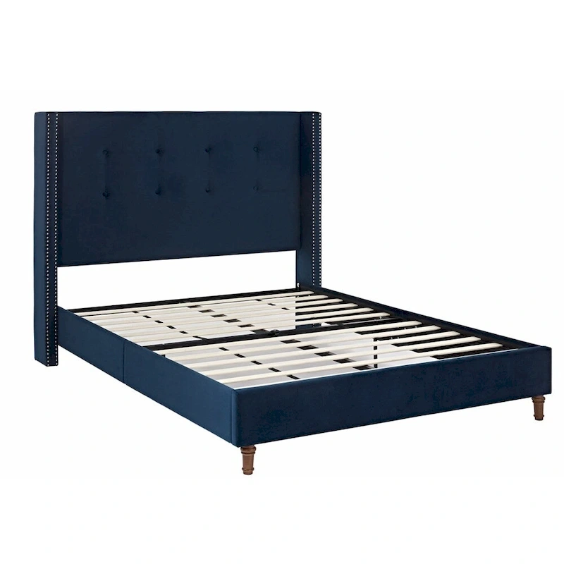 Upholstered Queen Bed with Nailhead Trim Wingback Headboard