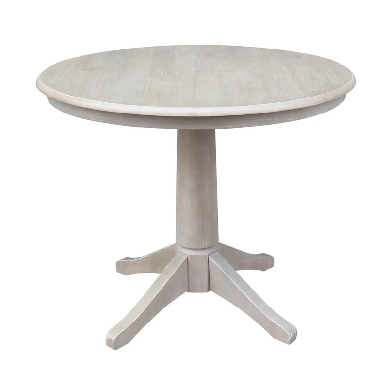 Round Top 36 x 36 Solid Wood Pedestal Table in Washed Gray Taupe
