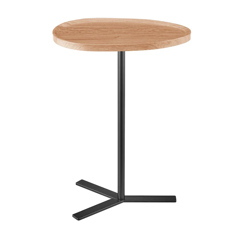 Oval Teardrop Modern Raised Lip Edge Couch-Side Accent C-Table with Crossed Y-Shape Metal Pedestal Leg