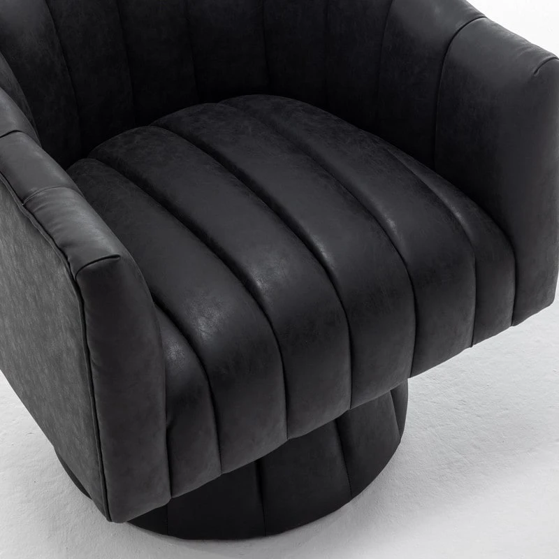SEYNAR Mid-Century Swivel PU Leather Tufted Round Accent Barrel Chair