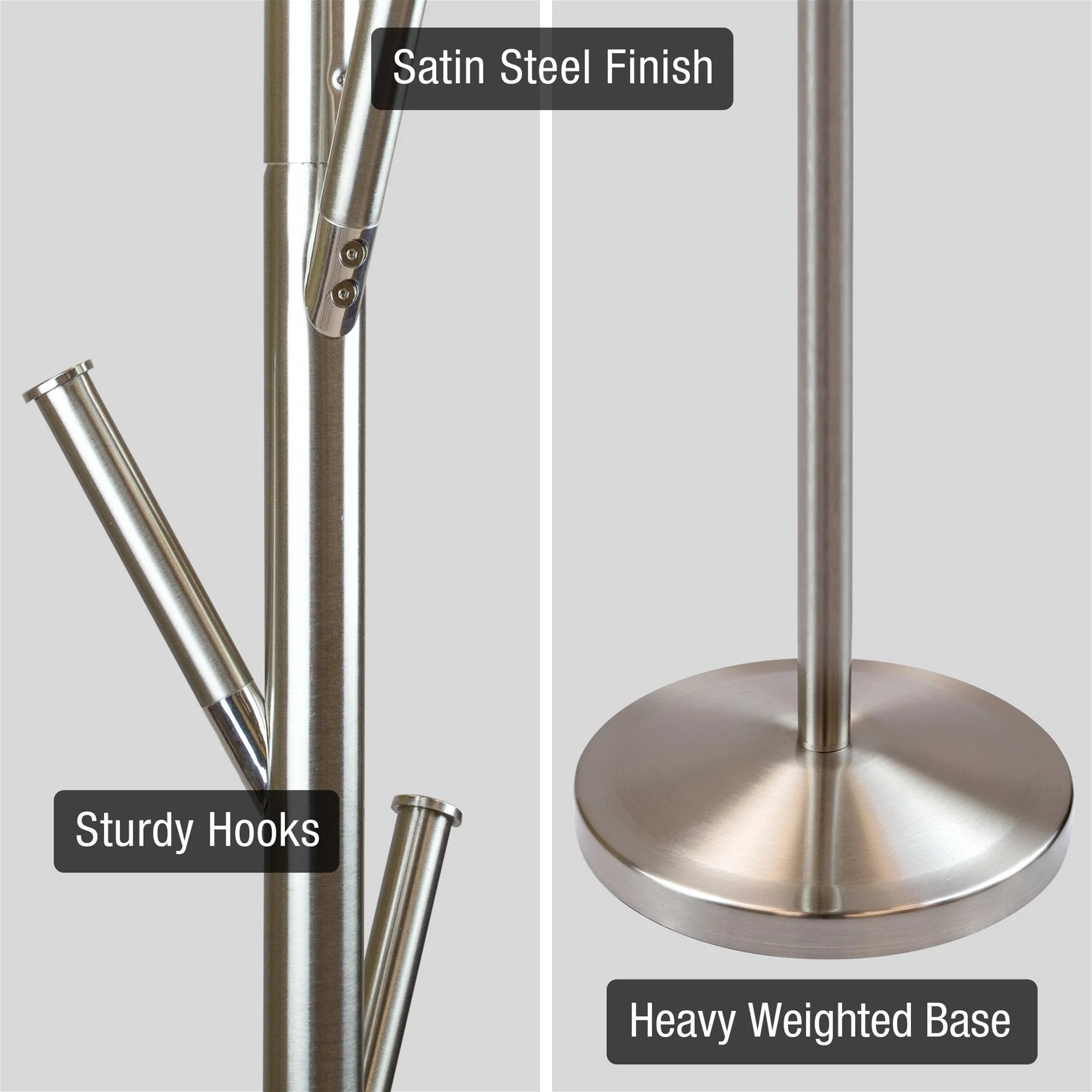 Addison 68 Free Standing Metal Coat Rack, Satin Steel