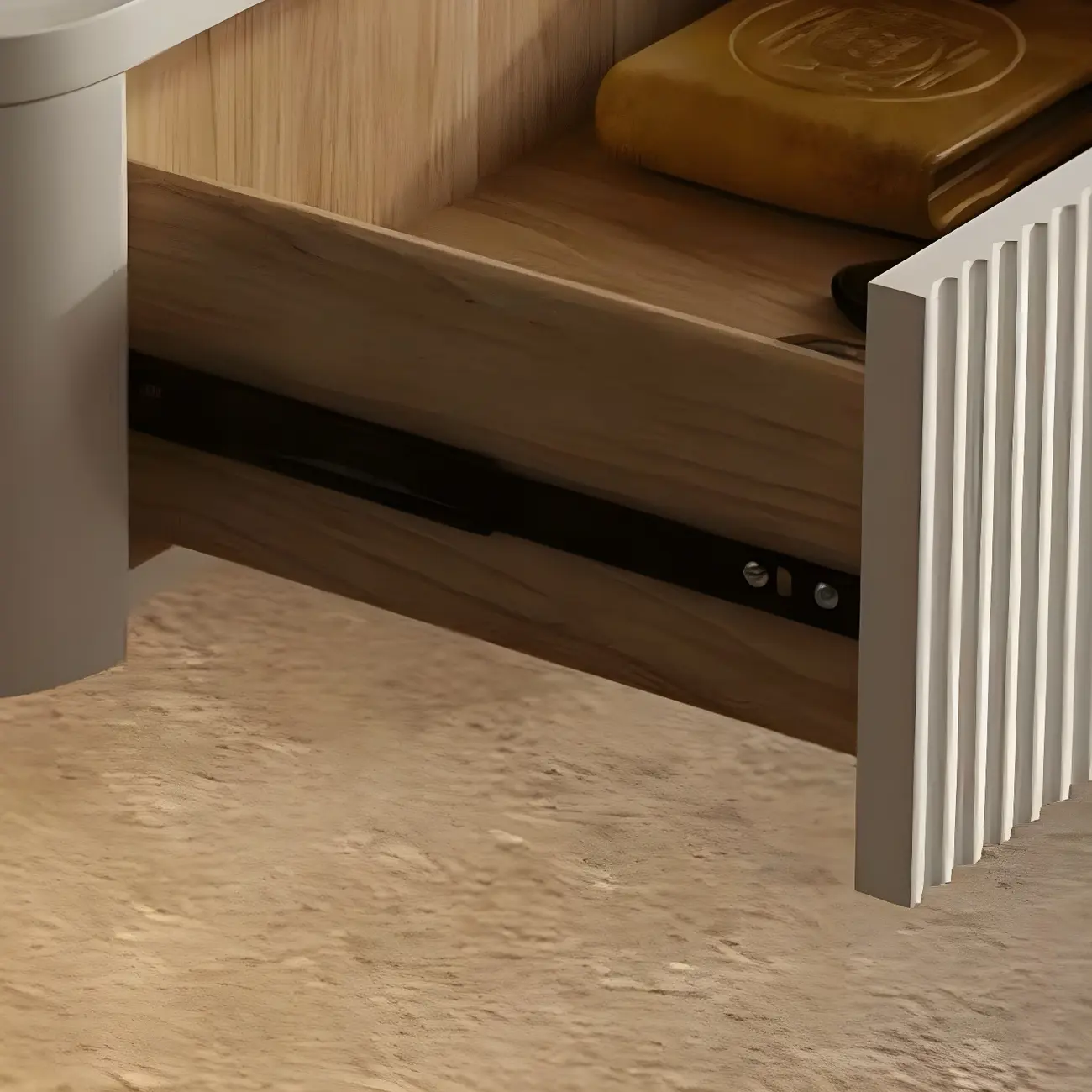 Modern Grey Wood Floating Nightstand with Glass Top