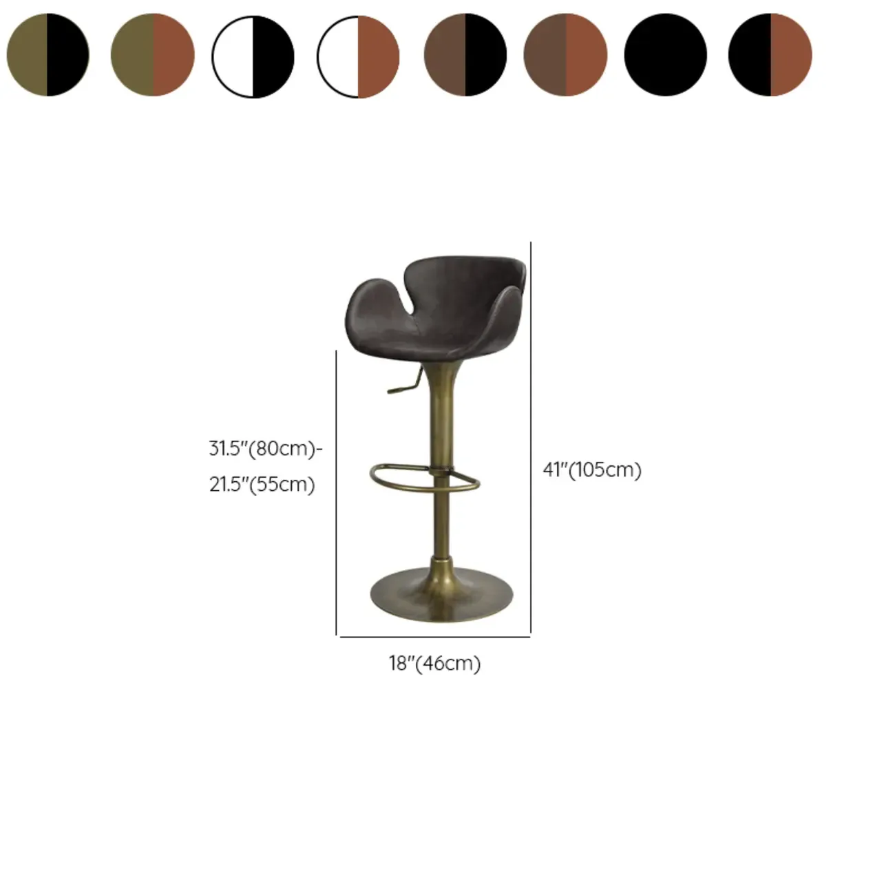 Adjustable Height Swivel Distressed Leather Bar Stools with Back