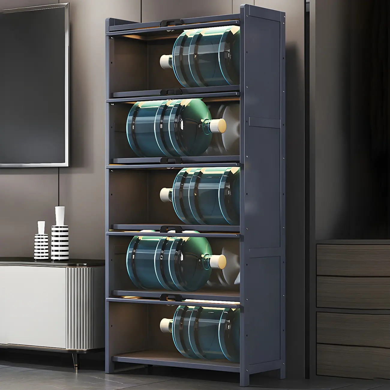 Living Room Modern Gray Bamboo Display Cabinet