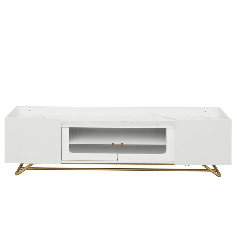 TV Stand with Fluted Glass Doors - Entertainment Center for TVs Up to 70 Inches