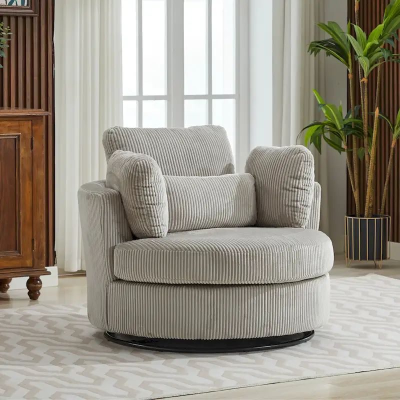 Upholstered Swivel Barrel Armchair Club Chair With Metal Base