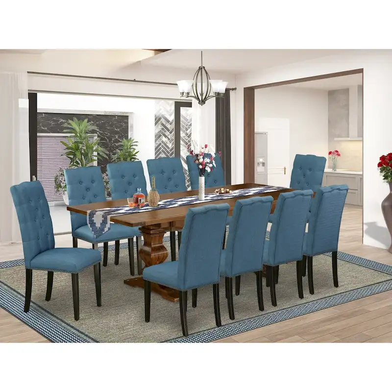 East West Furniture 11 Piece Kitchen Table Set- a Dining Table and 10 Linen Fabric Parson Chairs(Finish Options)