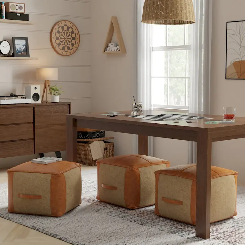 Boho Square Pouf in Tan Genuine Leather
